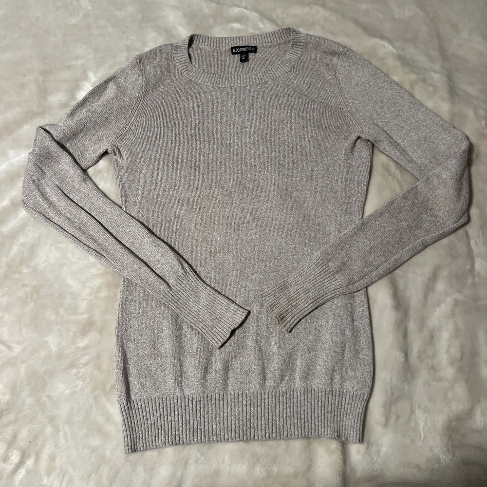 Express Women's Ribbed Knit Sweater Gray Crewneck Long Sleeve Size S